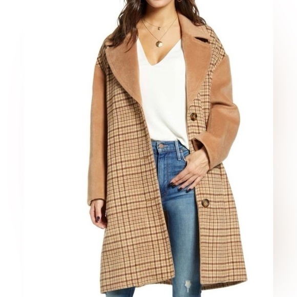 Mural Jackets & Blazers - Women’s Mural Plaid Longline Coat Jacket Wool
Blend Brown Size Small